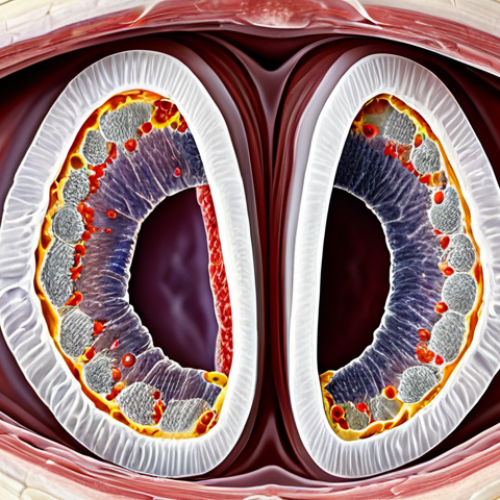 **Carranza's Clinical Periodontology:** "A detailed microscopic view of periodontal tissue, showcasing healthy gingiva transitioning to inflamed tissue with pocket formation and calculus deposits. Emphasize the cellular and bacterial components. Academic style, bright lighting, safe for work, appropriate content, fully clothed, professional, educational, natural proportions."