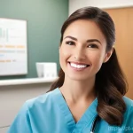 치과위생사 환자 대면 시 기본 매너 - **Prompt 1: A Warm Welcome and Comforting First Impression**
"A female dental hygienist, early 3...