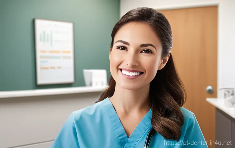 치과위생사 환자 대면 시 기본 매너 - **Prompt 1: A Warm Welcome and Comforting First Impression**
"A female dental hygienist, early 3...