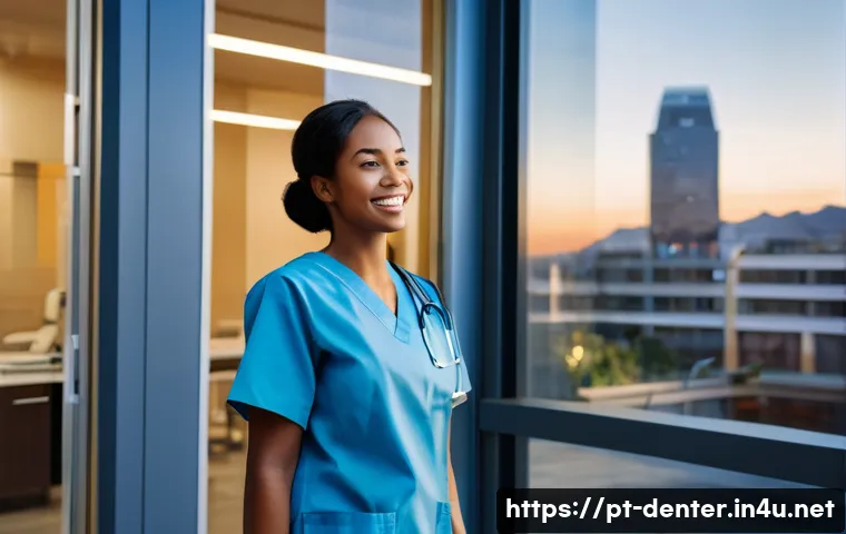 치과위생사 야간 근무의 장단점 - **Prompt:** "A young adult female oral hygienist, dressed in light blue scrubs and carrying a profes...